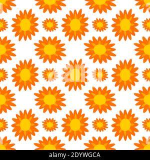 Flowers like sun,seamless pattern on white background. Stock Vector