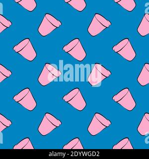 Pink cups,seamless pattern on blue background. Stock Vector