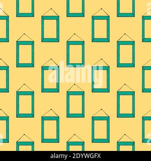Empty frames,seamless pattern on yellow background. Stock Vector
