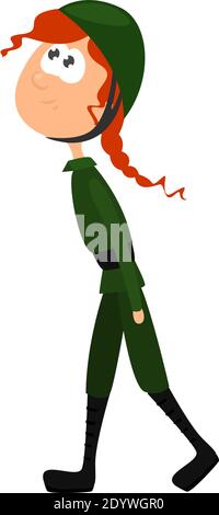 Girl soldier, illustration, vector on a white background. Stock Vector
