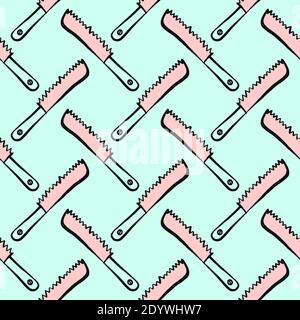 Pink knife,seamless pattern on blue background. Stock Vector