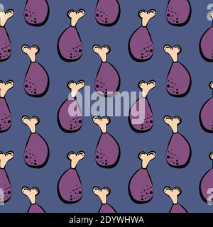 Chicken drums,seamless pattern on purple background. Stock Vector