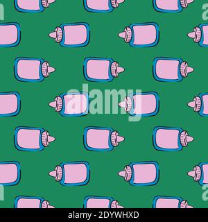 Glue bottle,seamless pattern on green background. Stock Vector