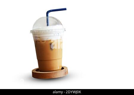 Iced coffee to go. Frozen coffee ice cubes in a vacuum flask poured with  milk. Thermos lid near the bottle. White background. Isolated, copy space  Stock Photo - Alamy