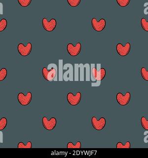 Red hearts,seamless pattern on grey background. Stock Vector