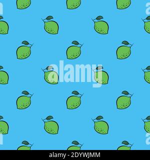 Green lime,seamless pattern on blue background. Stock Vector