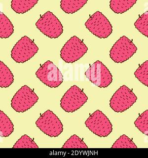 Pink mulberry,seamless pattern on yellow background. Stock Vector