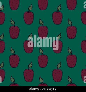 Fresh mulberry,seamless pattern on green background. Stock Vector