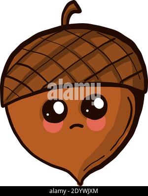 Sad acorn, illustration, vector on a white background. Stock Vector