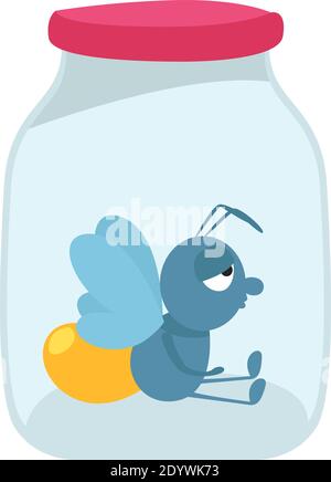 Sad firefly, illustration, vector on a white background. Stock Vector