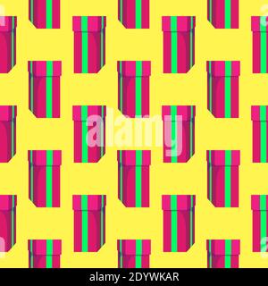 Red present,seamless pattern on yellow background. Stock Vector