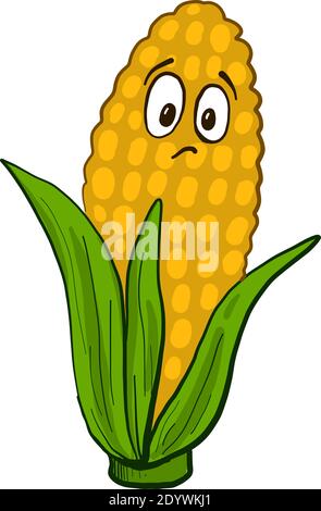 Sad corn, illustration, vector on a white background. Stock Vector