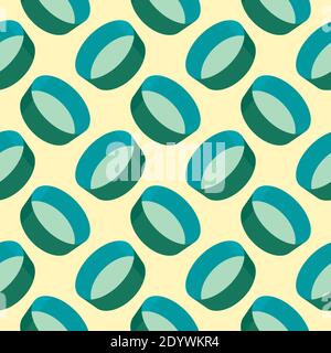 Green plates,seamless pattern on yellow background. Stock Vector