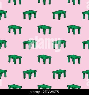 Small green table,seamless pattern on pink background. Stock Vector