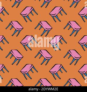 Small pink chairs,seamless pattern on orange background. Stock Vector
