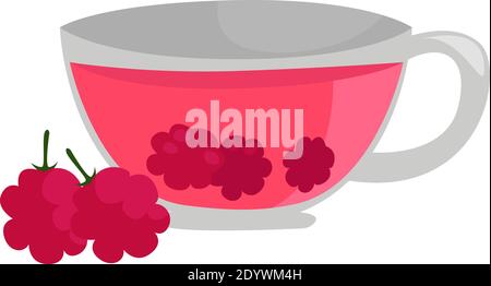 Raspberry tea, illustration, vector on a white background. Stock Vector