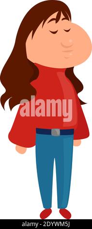Girl in a red turtleneck, illustration, vector on a white background. Stock Vector