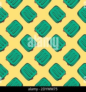 Green suitcase,seamless pattern on yellow background. Stock Vector