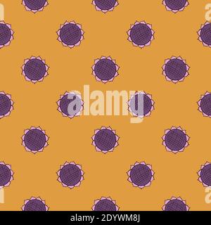 Purple sunflowers,seamless pattern on orange background. Stock Vector