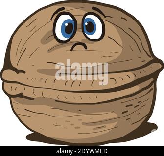 Sad walnut, illustration, vector on a white background. Stock Vector
