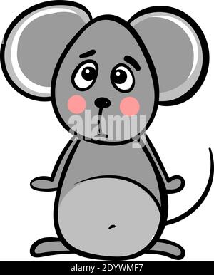 Sad grey mouse, illustration, vector on a white background. Stock Vector