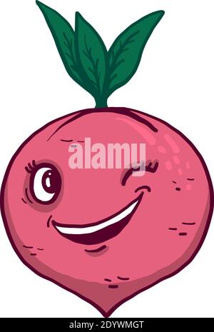 Winking radish, illustration, vector on a white background. Stock Vector