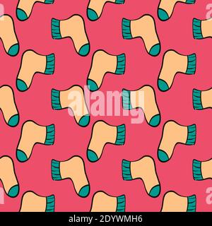 Orange socks,seamless pattern on red background. Stock Vector