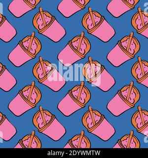 Pink smoothie,seamless pattern on purple background. Stock Vector