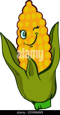 Winking corn, illustration, vector on a white background. Stock Vector