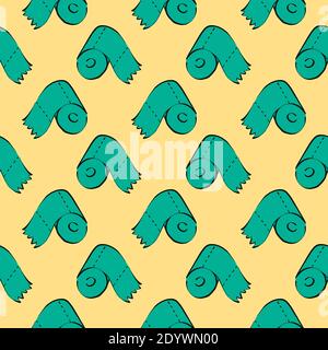 Green toilet paper,seamless pattern on yellow background. Stock Vector