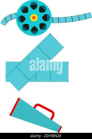 Cinema objects, illustration, vector on a white background. Stock Vector