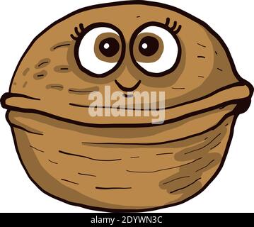 Happy walnut, illustration, vector on a white background. Stock Vector