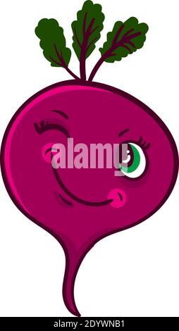 Pink winking beet, illustration, vector on a white background. Stock Vector