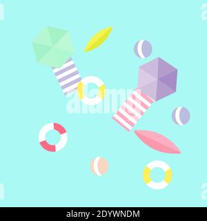 Beach things, illustration, vector on a white background. Stock Vector