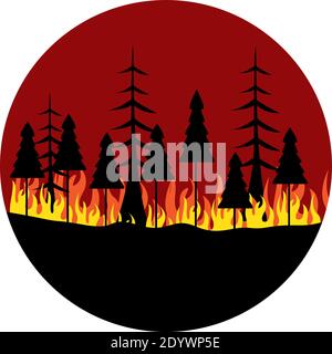 Fire in forest, illustration, vector on a white background. Stock Vector