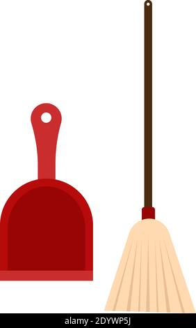 Dust pan with broom, illustration, vector on a white background. Stock Vector