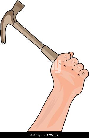 Hand with hammer, illustration, vector on a white background. Stock Vector