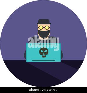 Hacker with mask, illustration, vector on a white background. Stock Vector