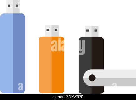 Three pen drives, illustration, vector on a white background. Stock Vector