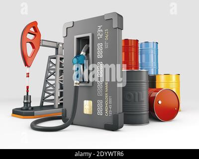 3d Rendering of Realistic credit with fuel hose and oil pump, clipping path included Stock Photo