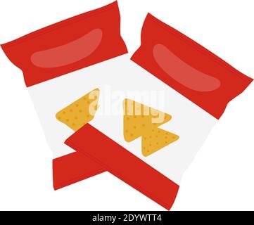 Chips in bag, illustration, vector on a white background. Stock Vector