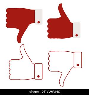 Like, dislike. 4 icon isolated on a white background. Thumbs up, thumbs down, social media icons Stock Vector