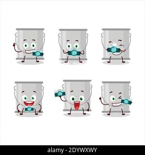 Photographer profession emoticon with grey paint bucket cartoon character. Vector illustration Stock Vector