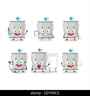 Doctor profession emoticon with grey paint bucket cartoon character. Vector illustration Stock Vector