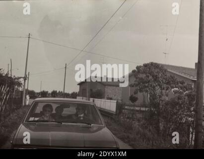 MILAN, ITALY JUNE 1969: Family car trip in 60s Stock Photo