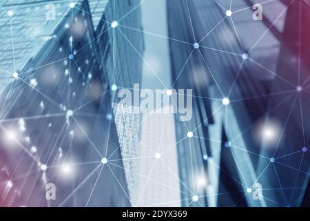 Futuristic Cyber Network. Smart City Concept. Abstract Line Connection Stock Photo