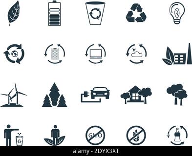 Set vector ecology icons collection in flat design. Clean air, recyclable item for web design, presentations and mobile apps. Set ecology icons on Stock Vector
