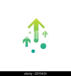 three green arrows up with dots on white background. Launch, upgraid icon. Creative project start, business advance, breakthrough sign. Fast growth sy Stock Vector