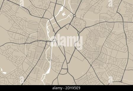 Detailed map of Leicester city administrative area. Royalty free vector illustration. Cityscape panorama. Decorative graphic tourist map of Leicester Stock Vector