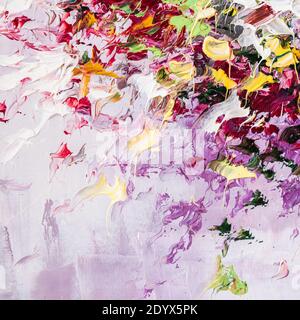 Colorful Oil Painting on canvas. Abstract art background. Fragment of Modern artwork. Brush Strokes of paint. Stock Photo